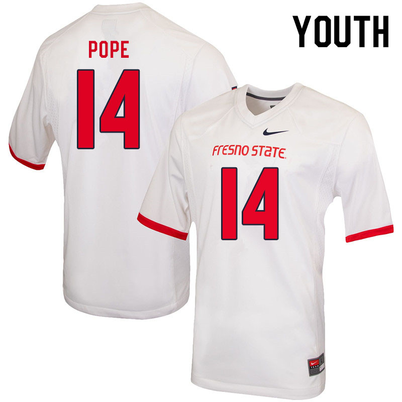 Youth #14 Zane Pope Fresno State Bulldogs College Football Jerseys Sale-White - Click Image to Close